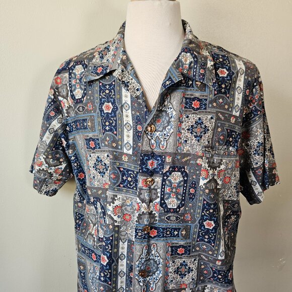 Vintage Handmade Cotton Hawaiian Mod Floral Ornate Mens Shirt L 60s Style - Picture 2 of 6